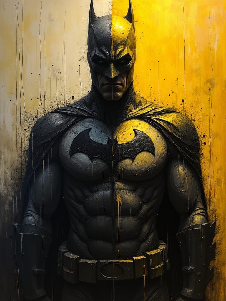 Batman's Haunting Duality in Abstract Oil Painting