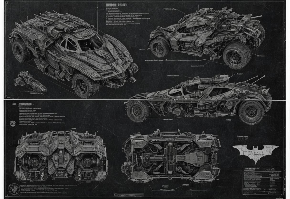Batmobile Combat Vehicle Blueprint with Batman Armor Details