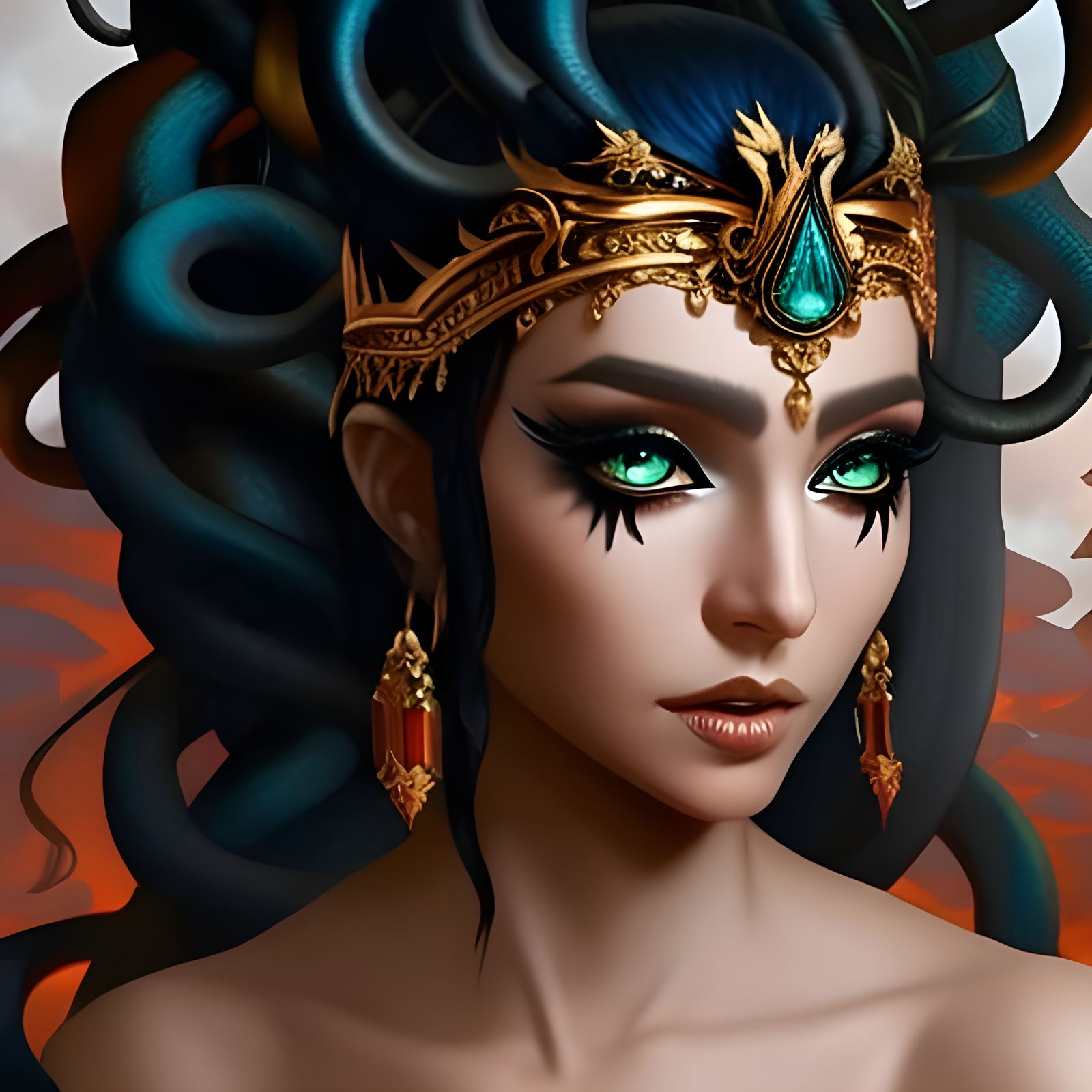 Menacing Medusa with Snakes and Jeweled Headband