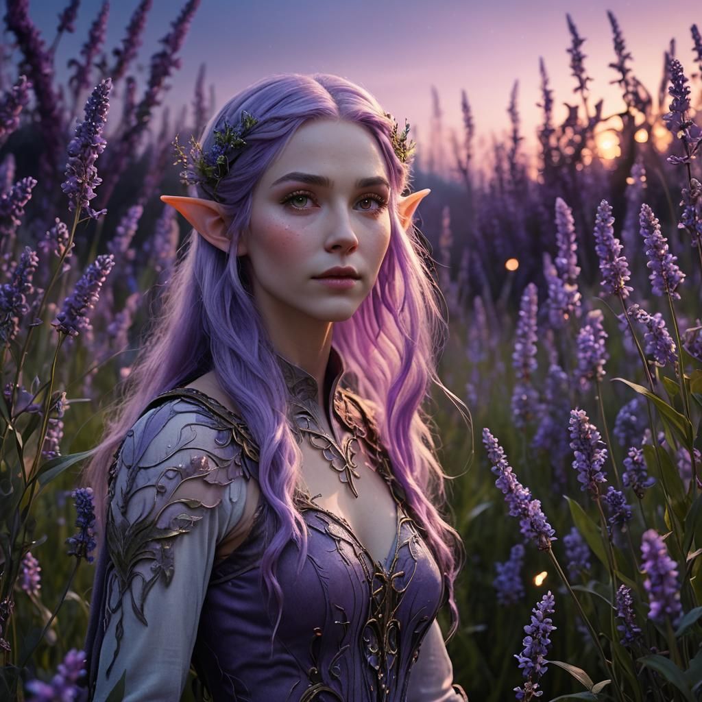 Mystical Elf in Enchanted Meadow, Art Nouveau Style