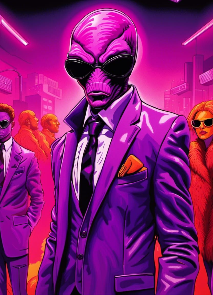 Alien Pimp in Purple Suite: Black Light Art