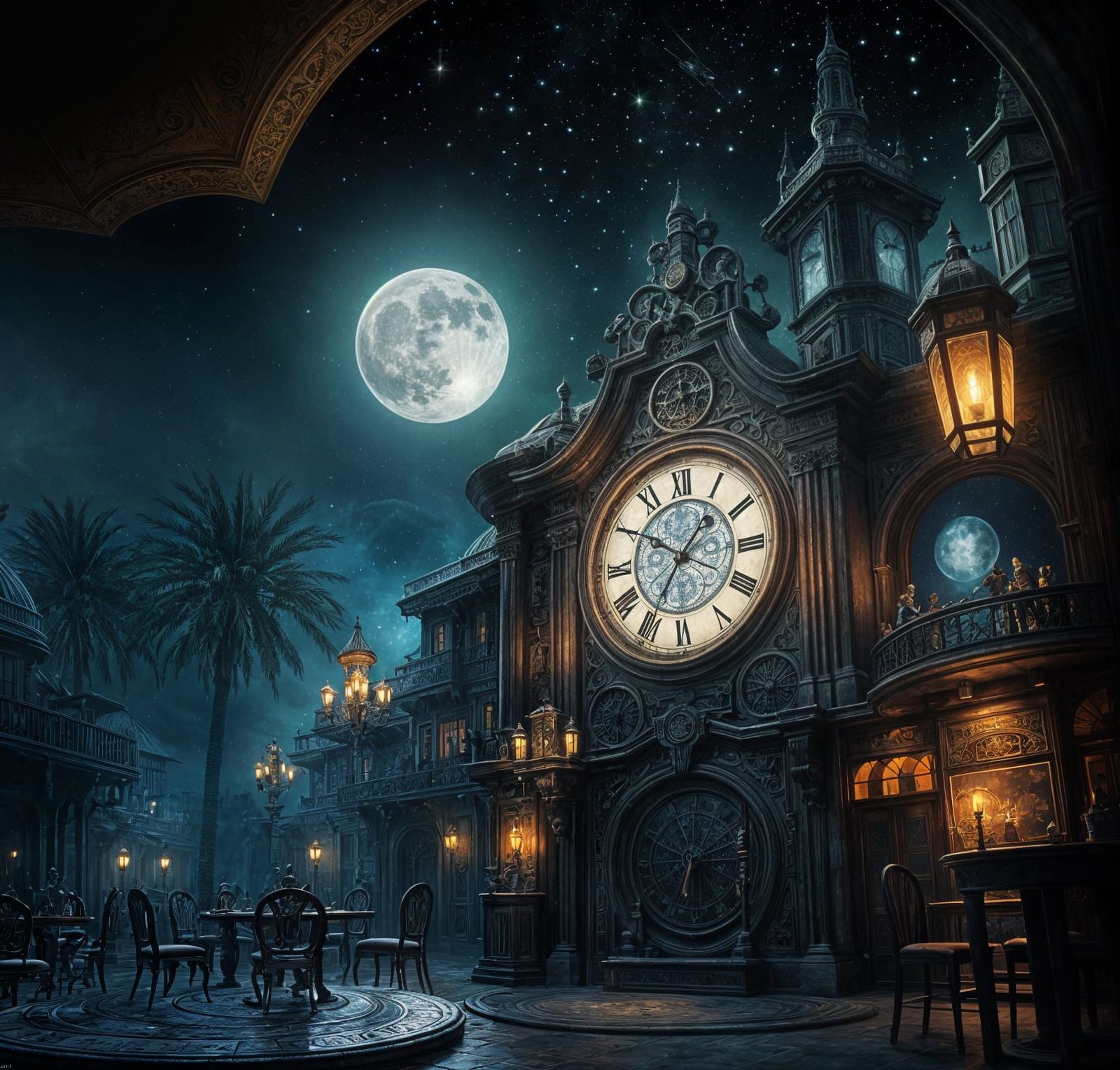 Steampunk Speakeasy Time Machine Under Starry Night Sky