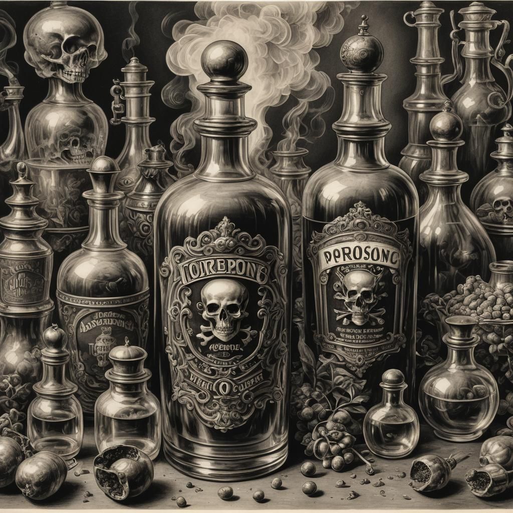 Victorian Poison: Hyperdetailed Charcoal Drawing