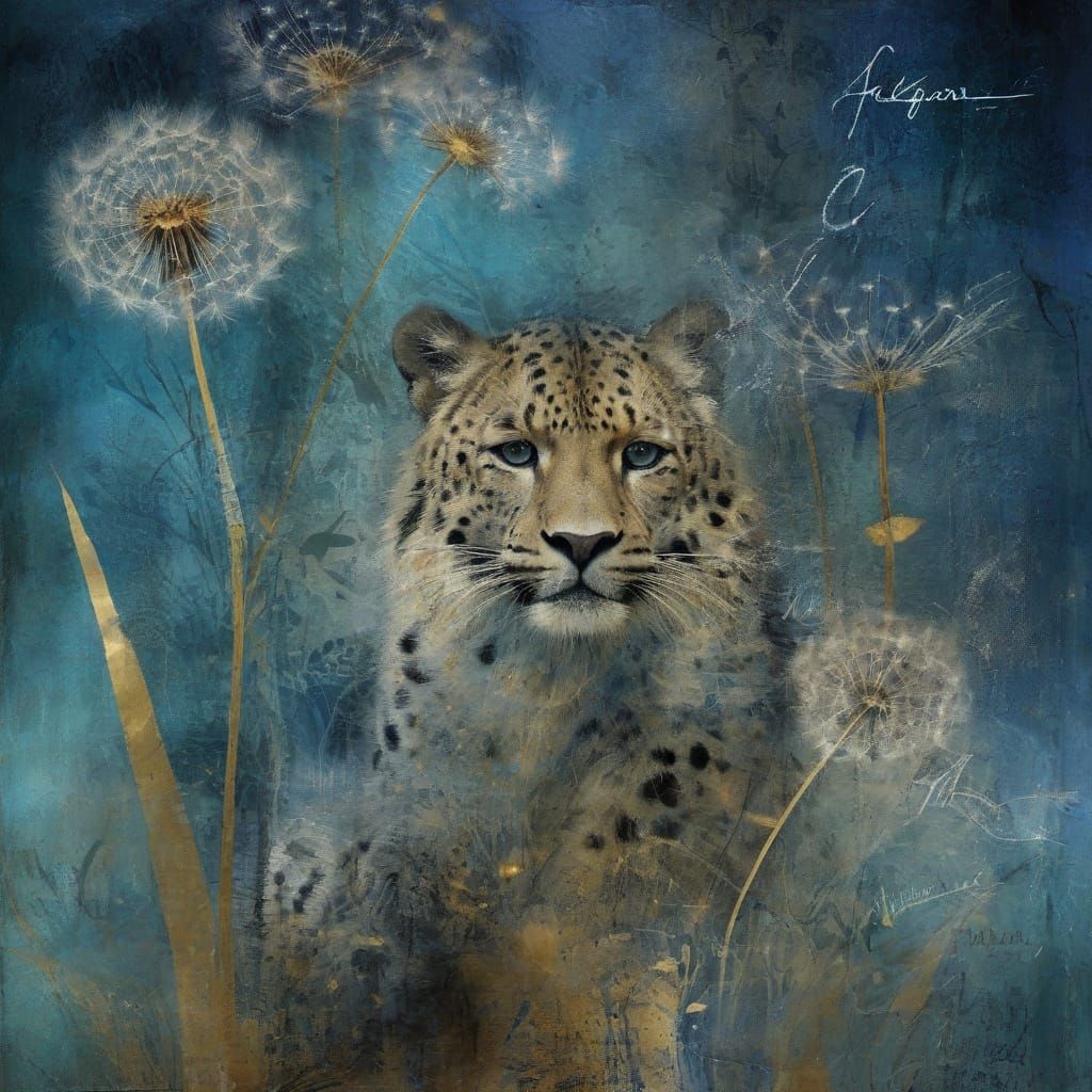 Ethereal Leopard in a Vintage, Surreal Landscape