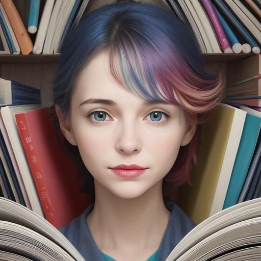 Woman's Face Made of Colorful Books