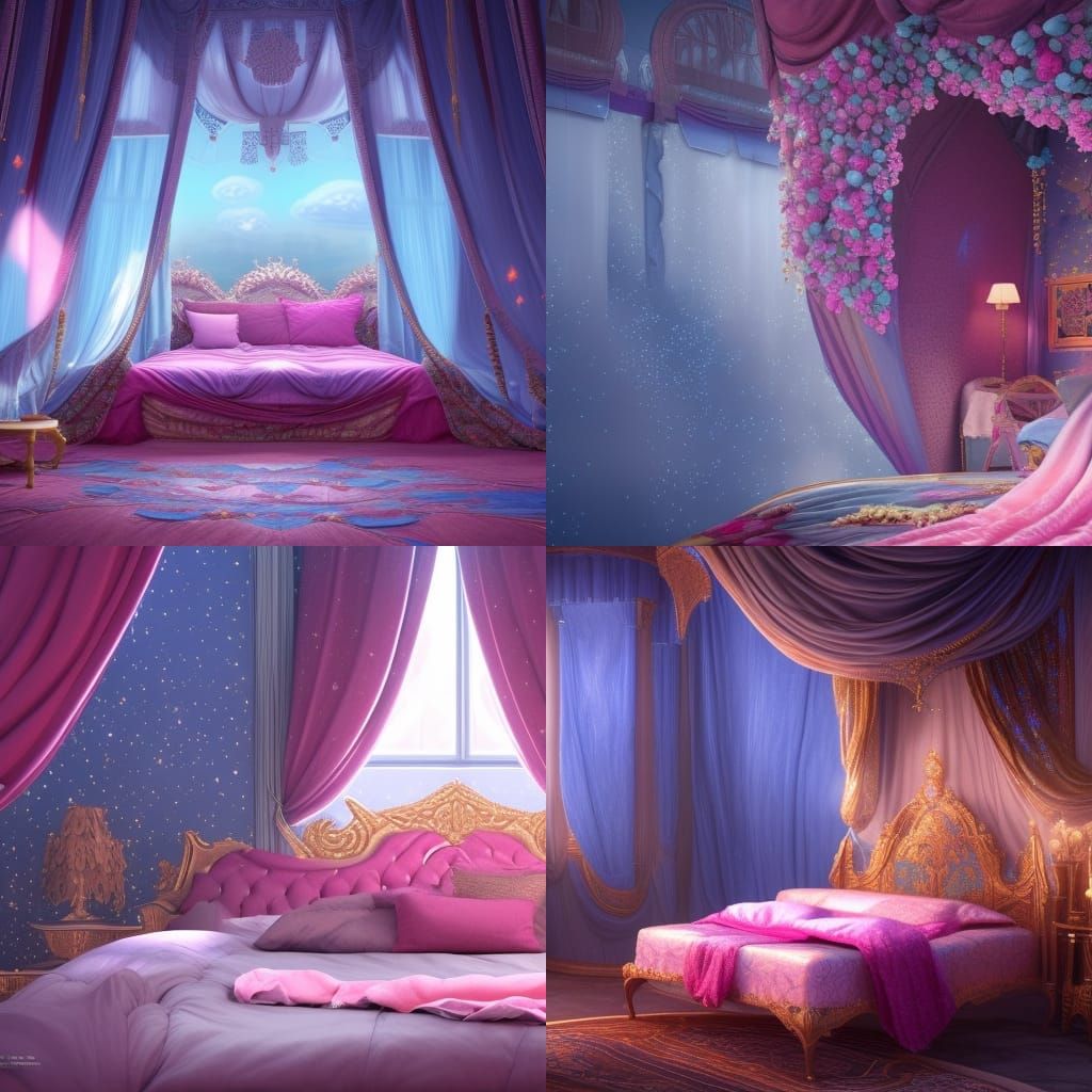Regal Bed Close-Up: Detailed Fantasy Concept Art