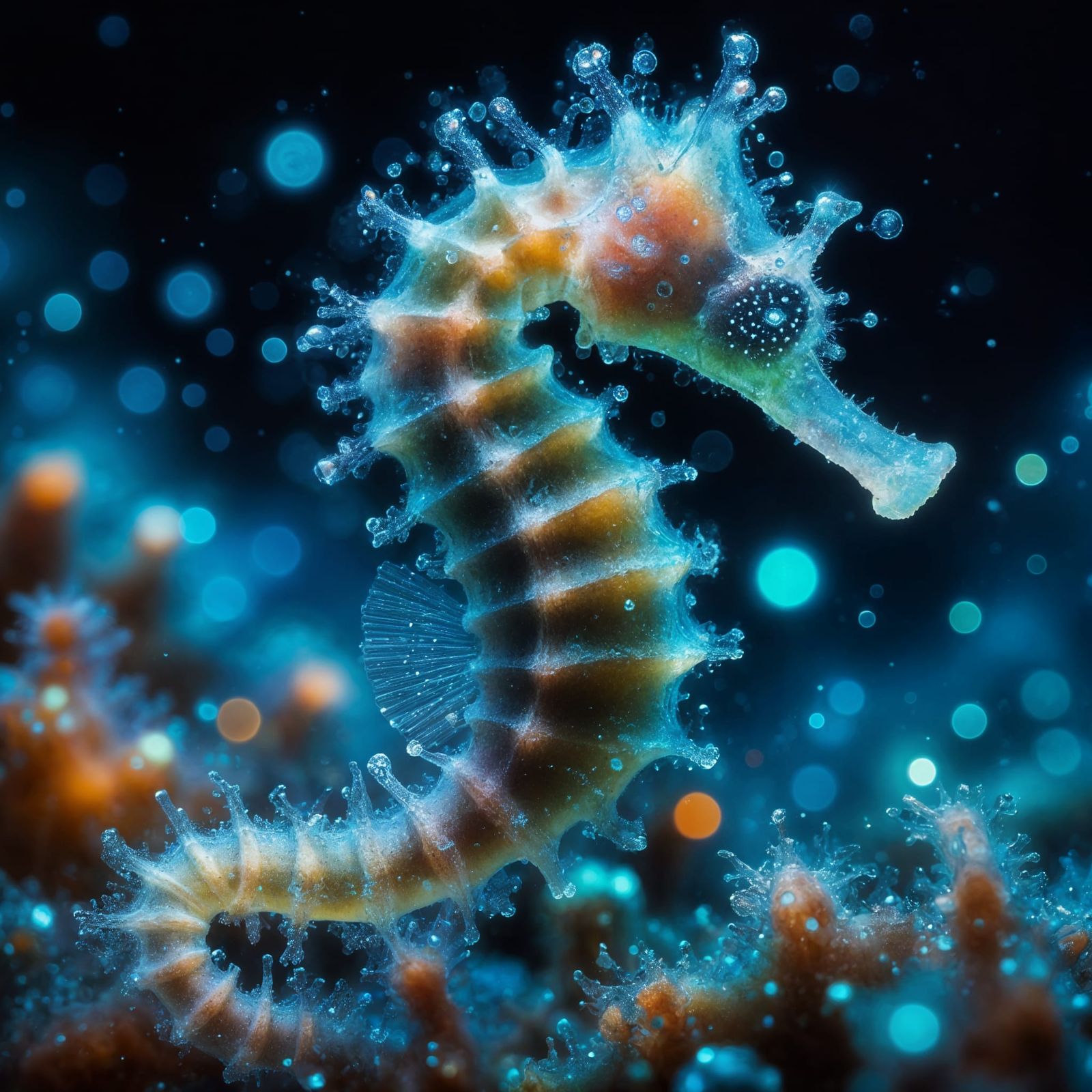 Vibrant Rainbow Seahorse Illuminates Dark Ocean Depths