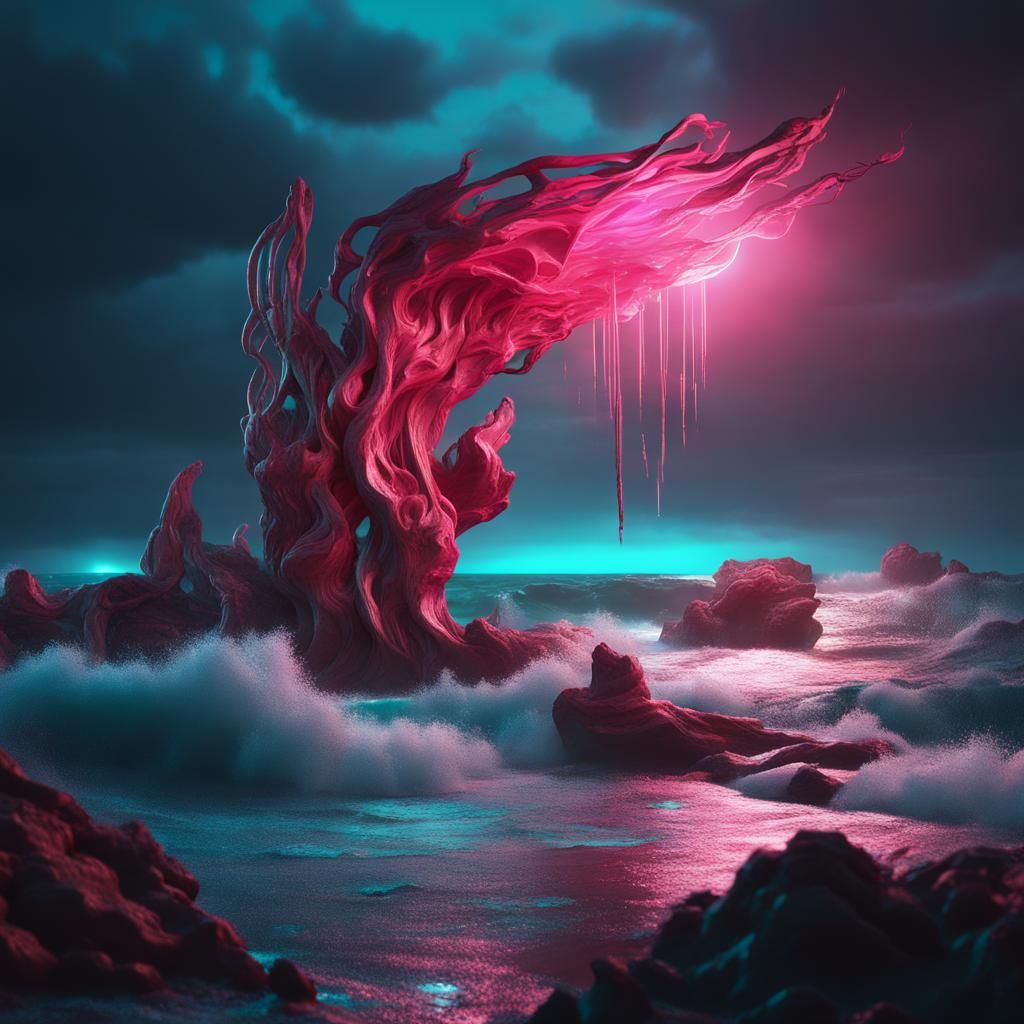 Organic Sculpture with Colorful Light, Matte Painting