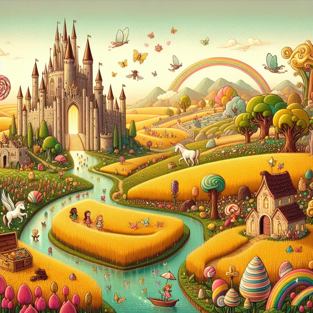 Make-Believe Land with Castle, River and Rainbow