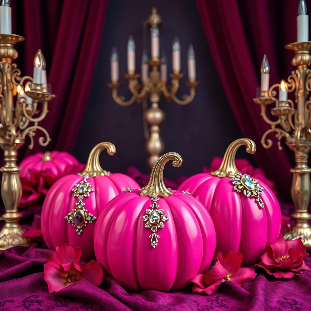 Pink Jeweled Pumpkins in Hyperrealistic HDR Scene