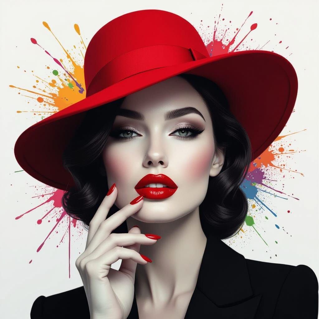 Monochrome Portrait of a Charismatic Woman in Red Hat