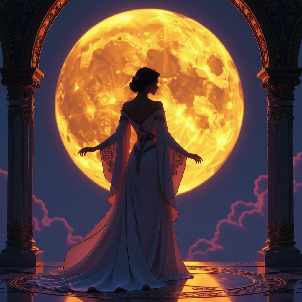 Dark Fantasy Moondance in Art Nouveau Style