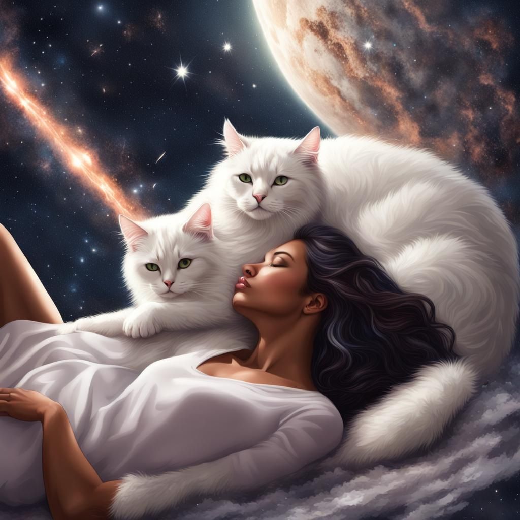 White Cat and Woman on Alien Planet