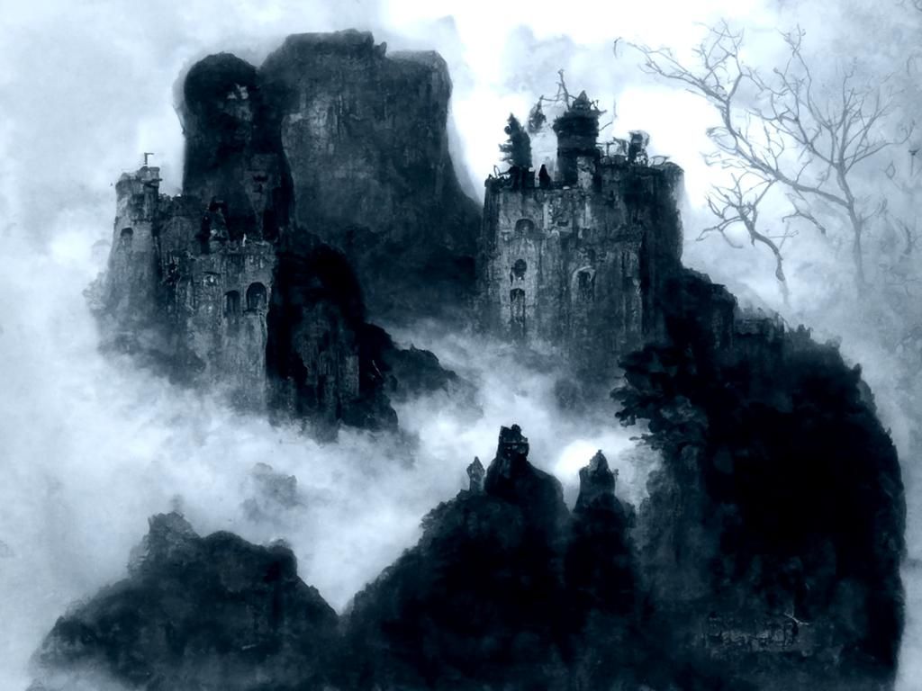 Gothic Castle Ravenloft Overlooking Dark Forest in Renaissan...