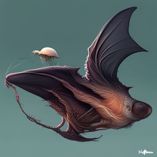 Bat-Jellyfish Hybrid Creature in Dark Fantasy Style