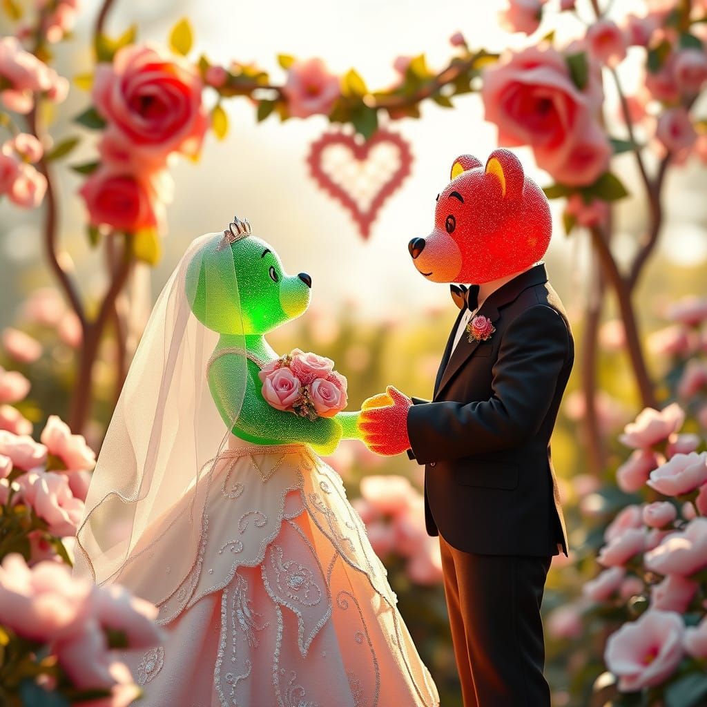 Whimsical Gummy Bear Wedding Scene in Detailed Matte Paintin...