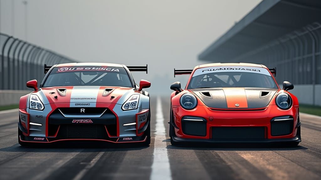 Nissan GT-R R35 GT3 Nismo and Porsche 911 GT3 R in High-Inte...