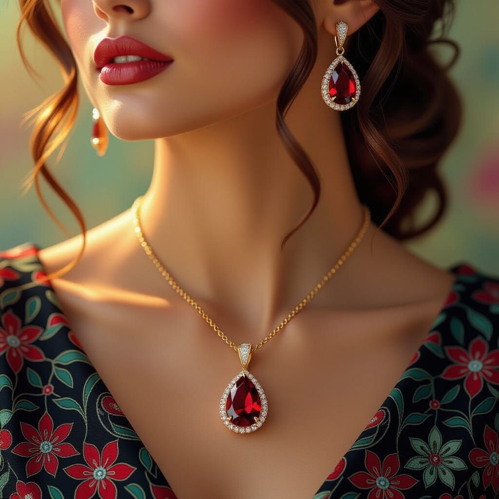 Garnet Pendant Portrait in Digital Art Style