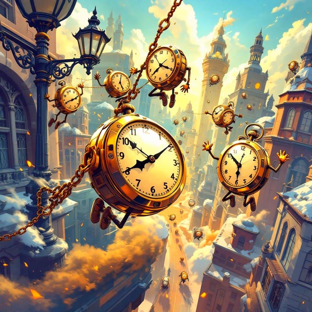 Futuristic Cartoon Pocket Watches in High-Speed Parkour Comp...