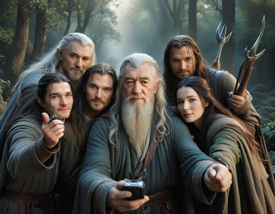 Mighty Fellowship Members Take a Selfie in Middle Earth