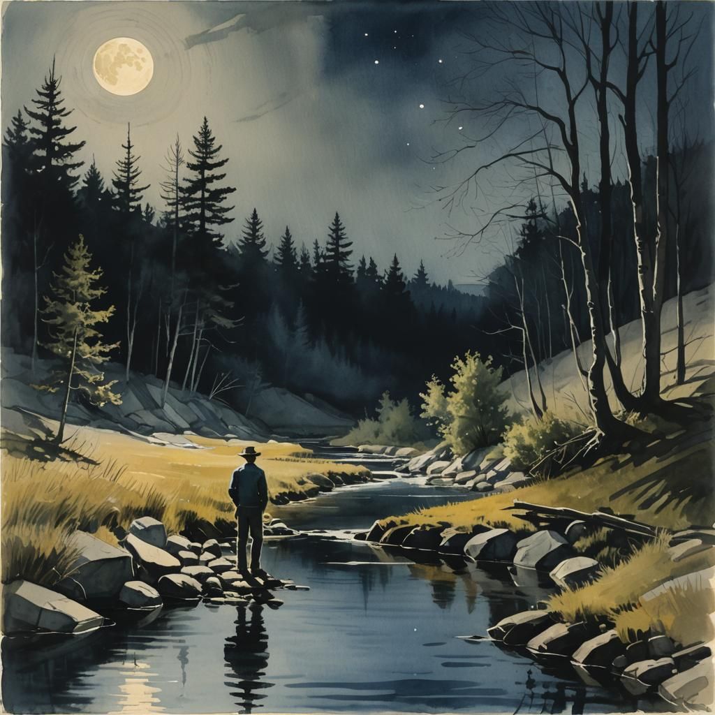 Lone Wolf Watercolor Impressionist Masterpiece