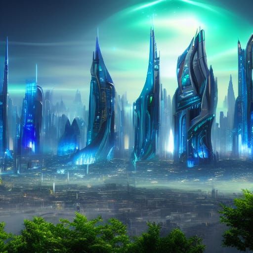 Futuristic City in the Heavens: Fantasy Concept Art