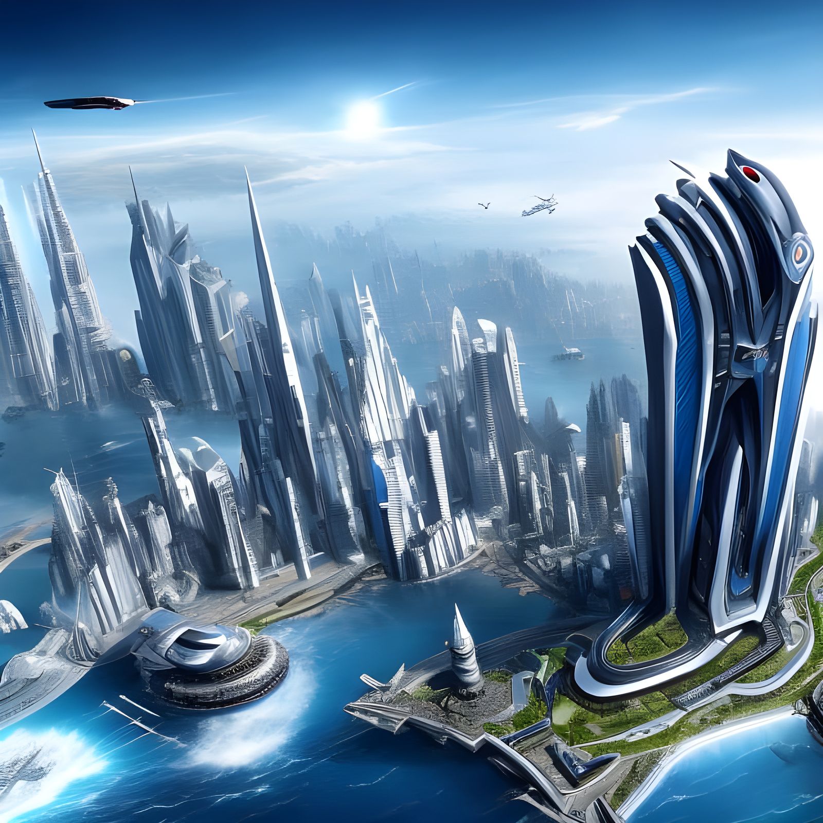 Futuristic City with Flying Vehicles in 8K