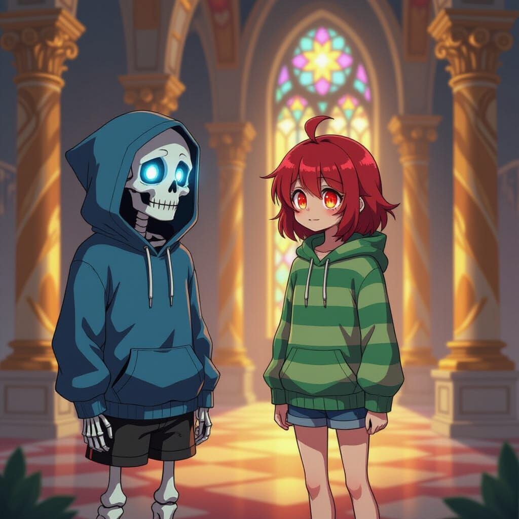 Solemn Skeleton in Judgment Hall: Anime-Style Confrontation