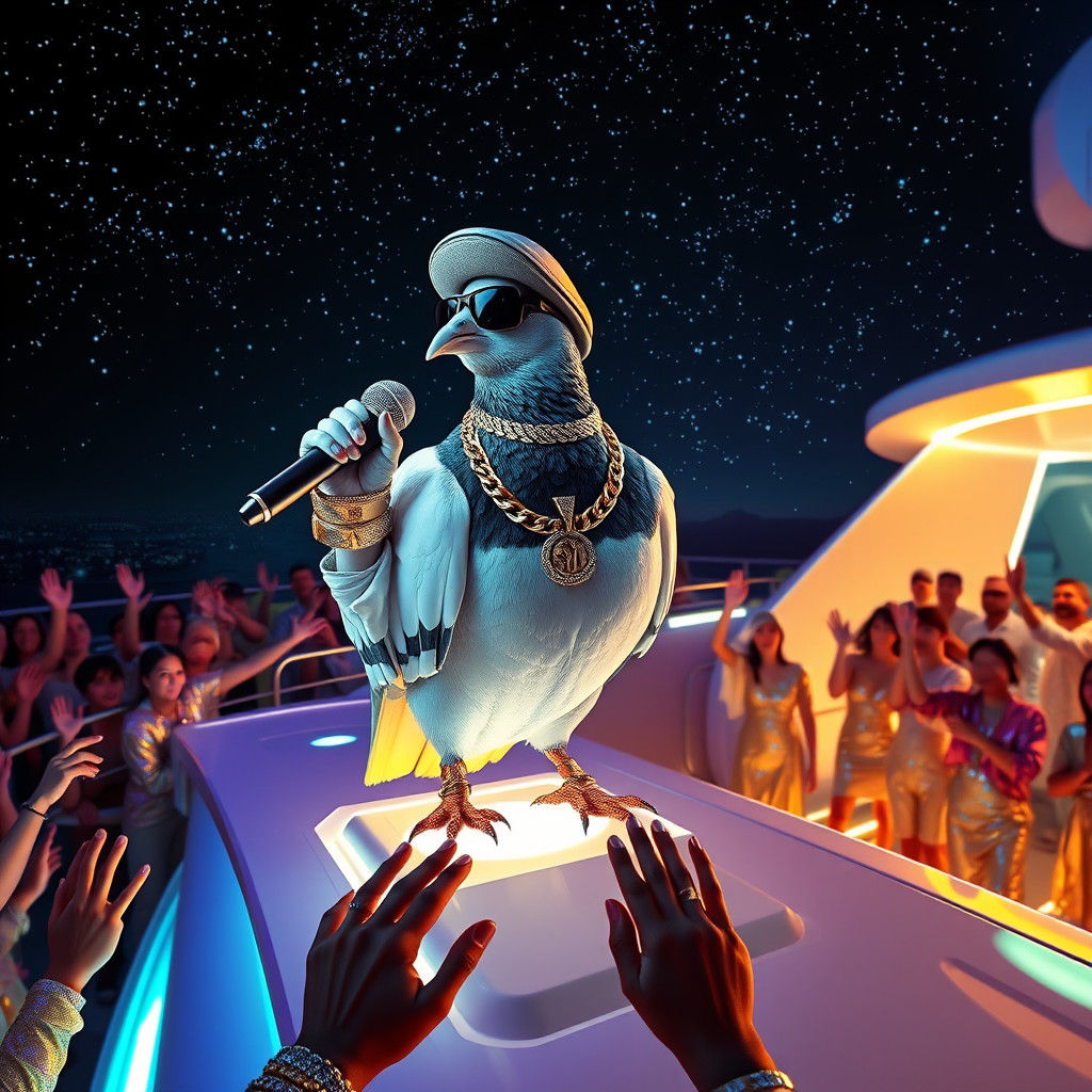 Gold Pigeon Rapper Performs on Yacht Stage