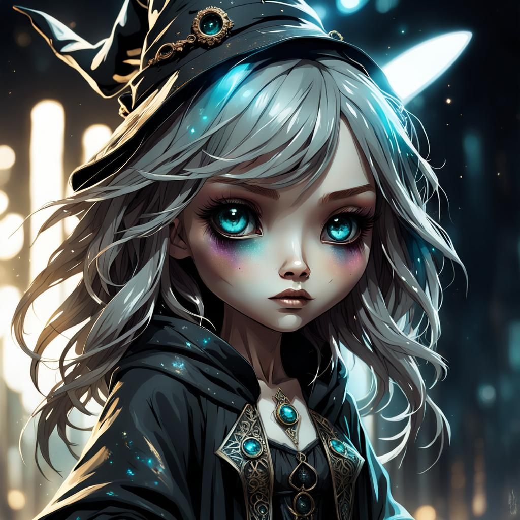 Chibi Witch Female with Expressive Eyes