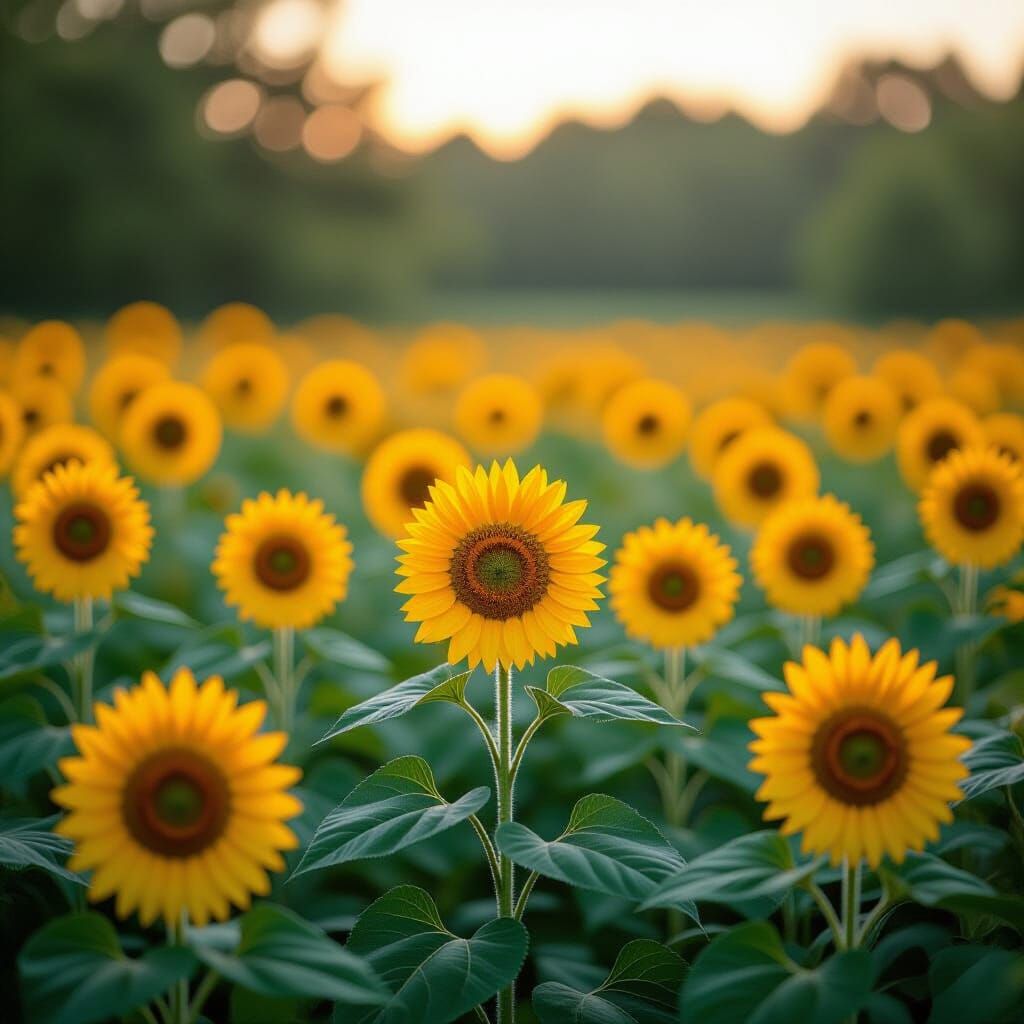 Neon Sunflowers in Ethereal Light: Dreamy Landscape