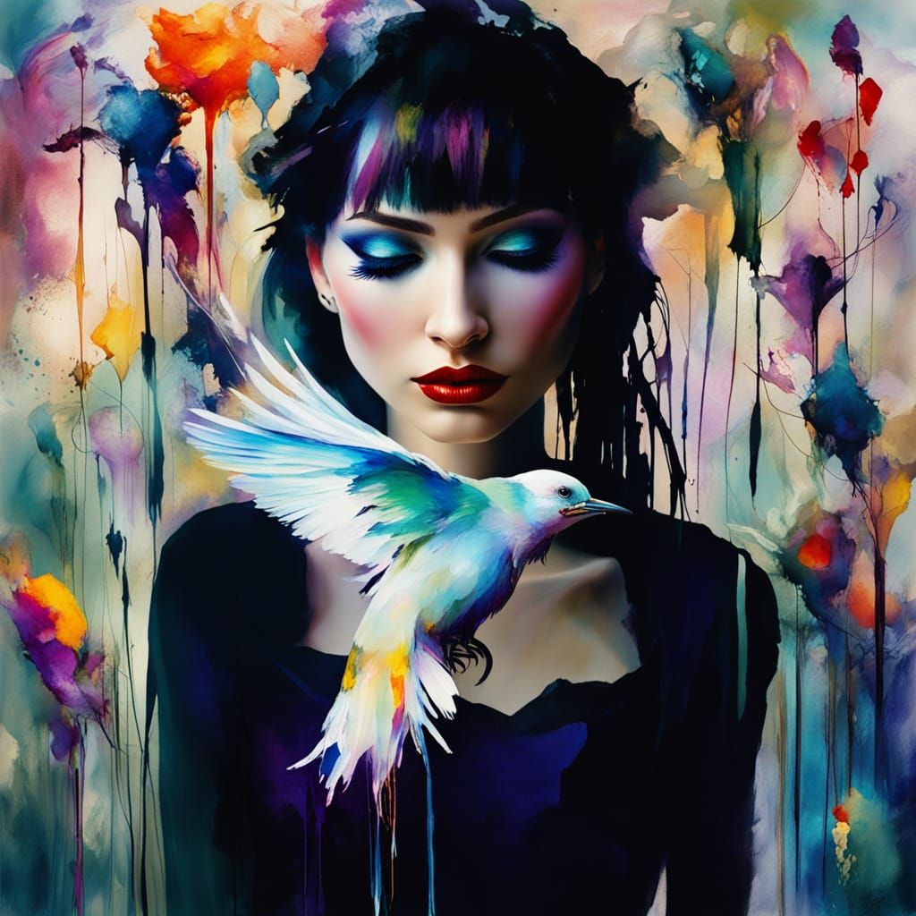 Ethereal Goth Woman in Vibrant Surrealist Dreamscape