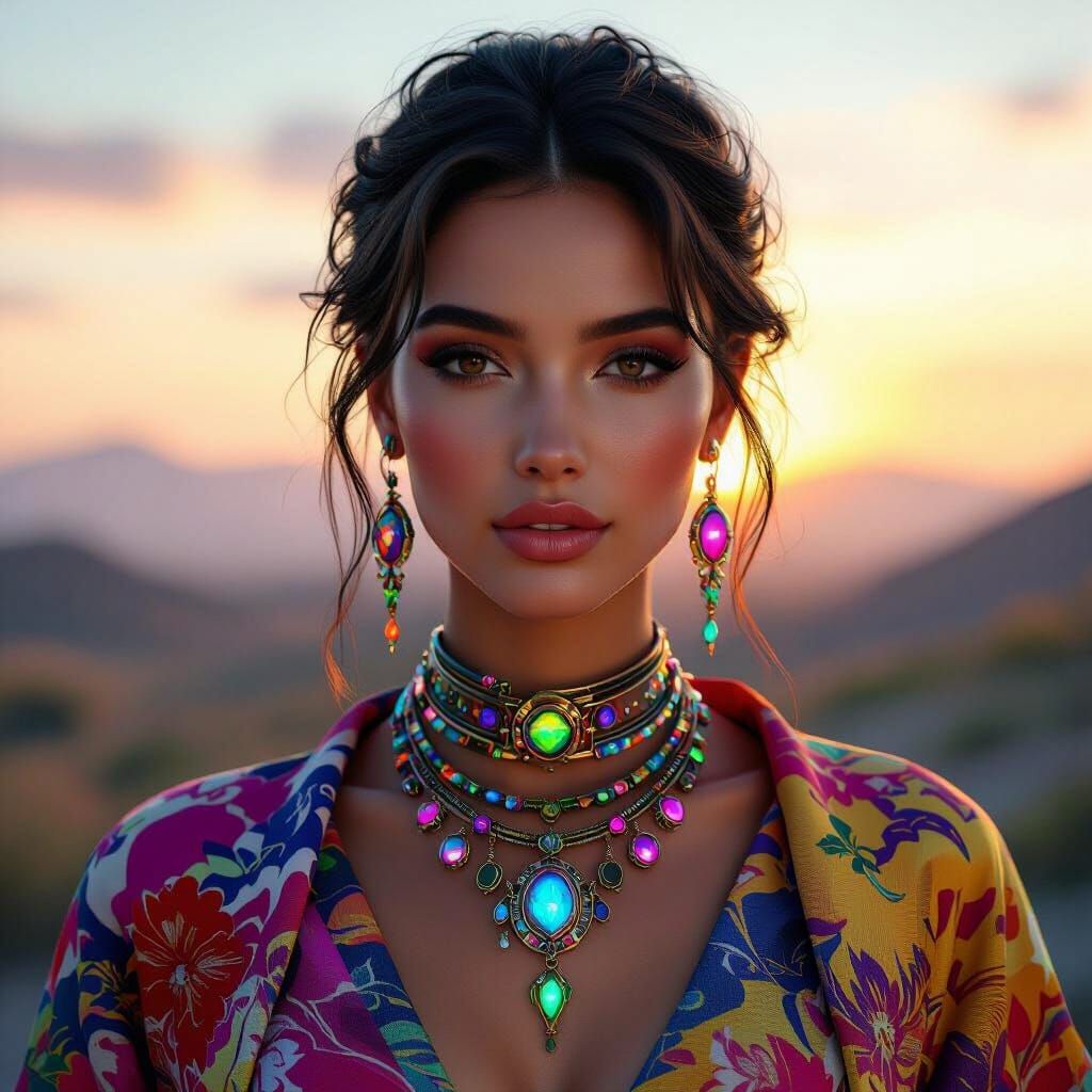 Photorealistic Woman in Colorful Futuristic Attire