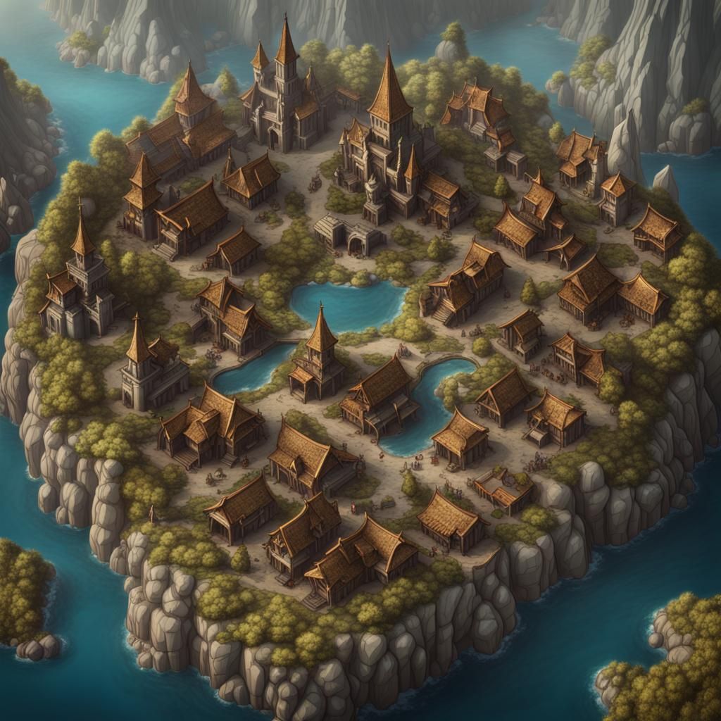 Fantasy World Top-Down Map: Detailed Matte Painting