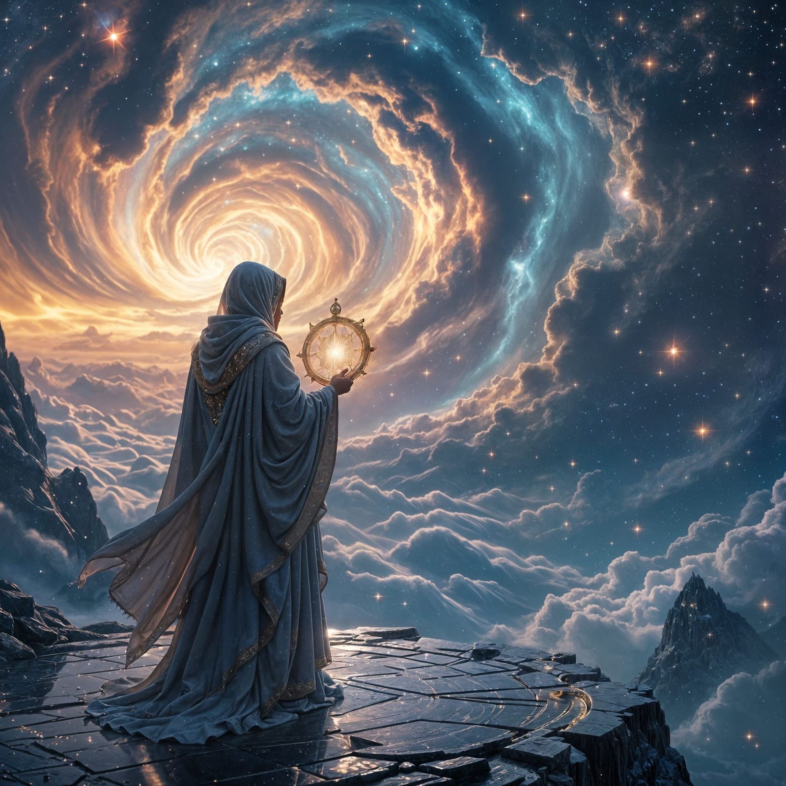 Celestial Navigator Gazing at Cosmic Nebula