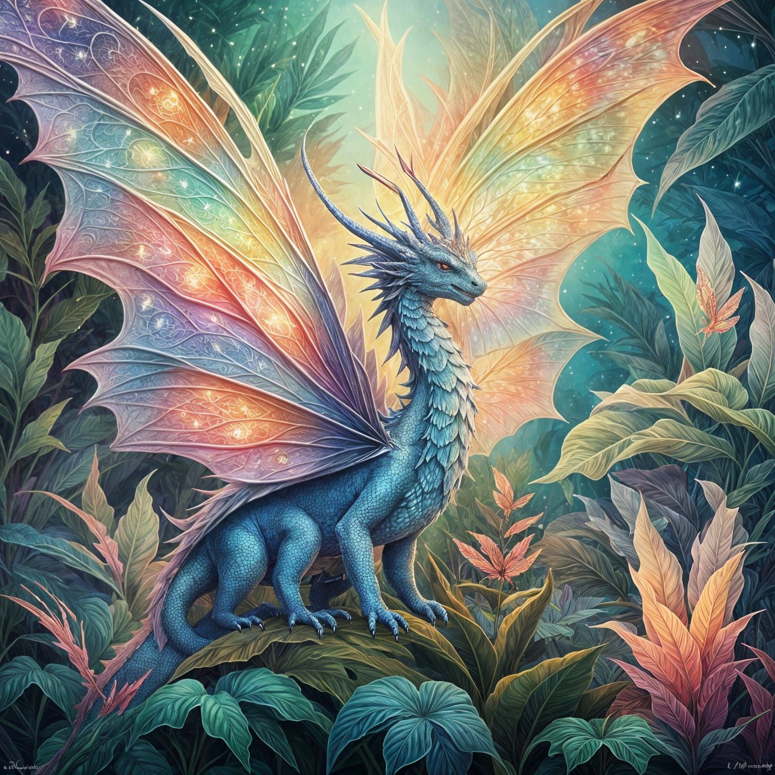 Ethereal Dragon with Butterfly Wings and Flame Breath