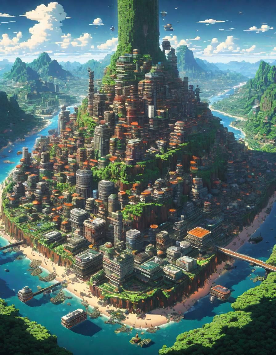 Utopian World: 16-bit Pixel Art of Sustainable City