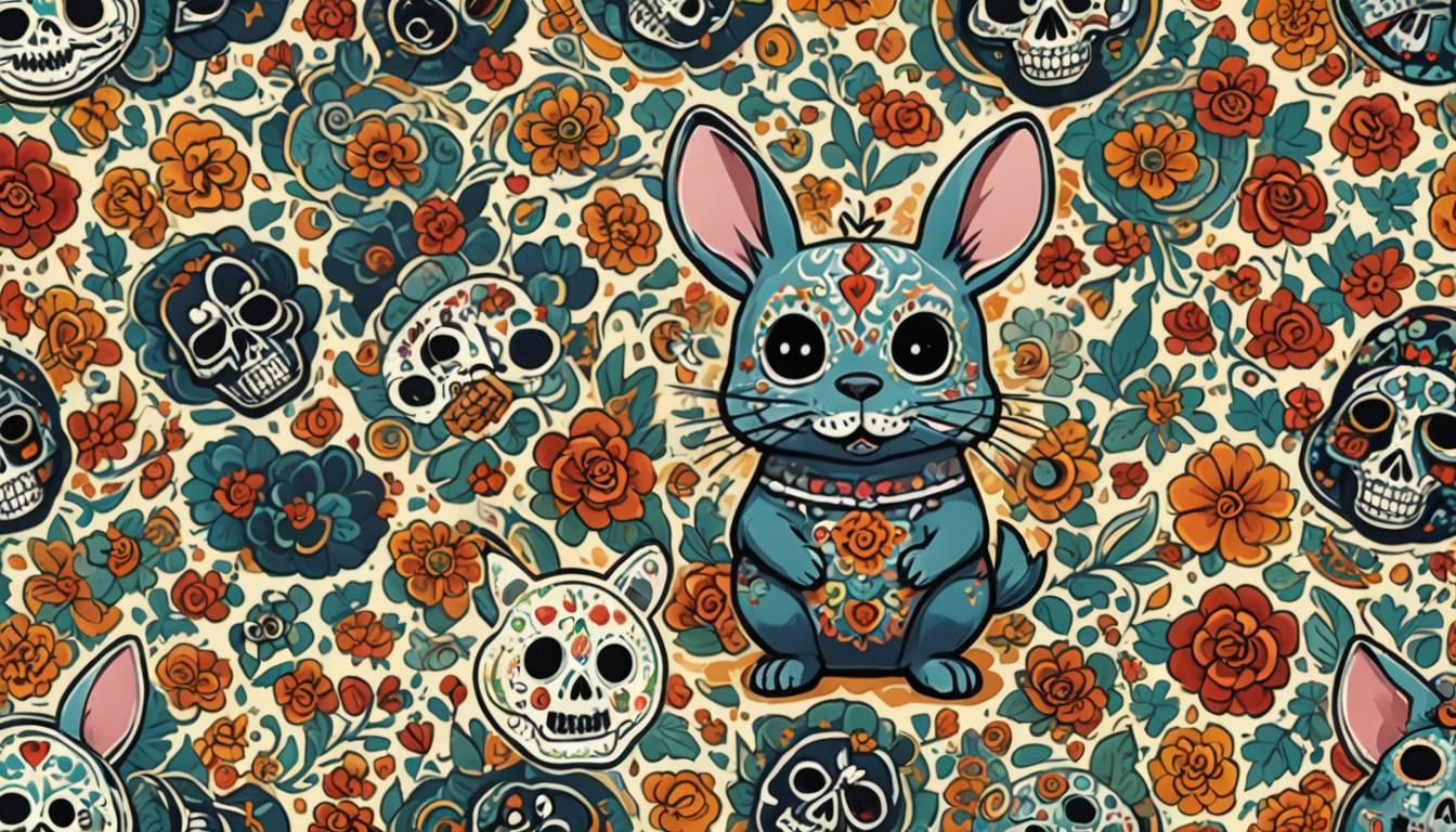 Chinchilla in Dia de los Muertos Anime Style