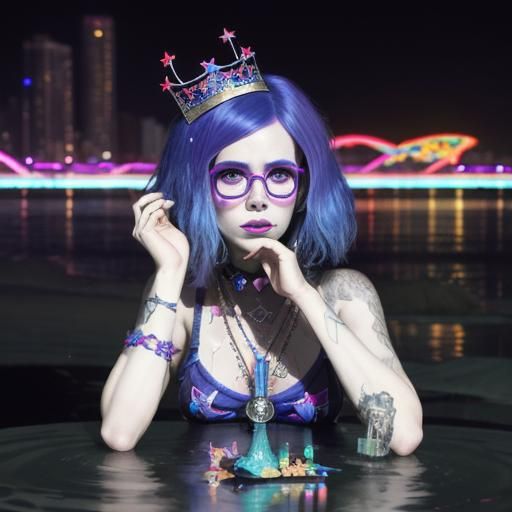 Psychedelic Cyberpunk City with Kinetic Water