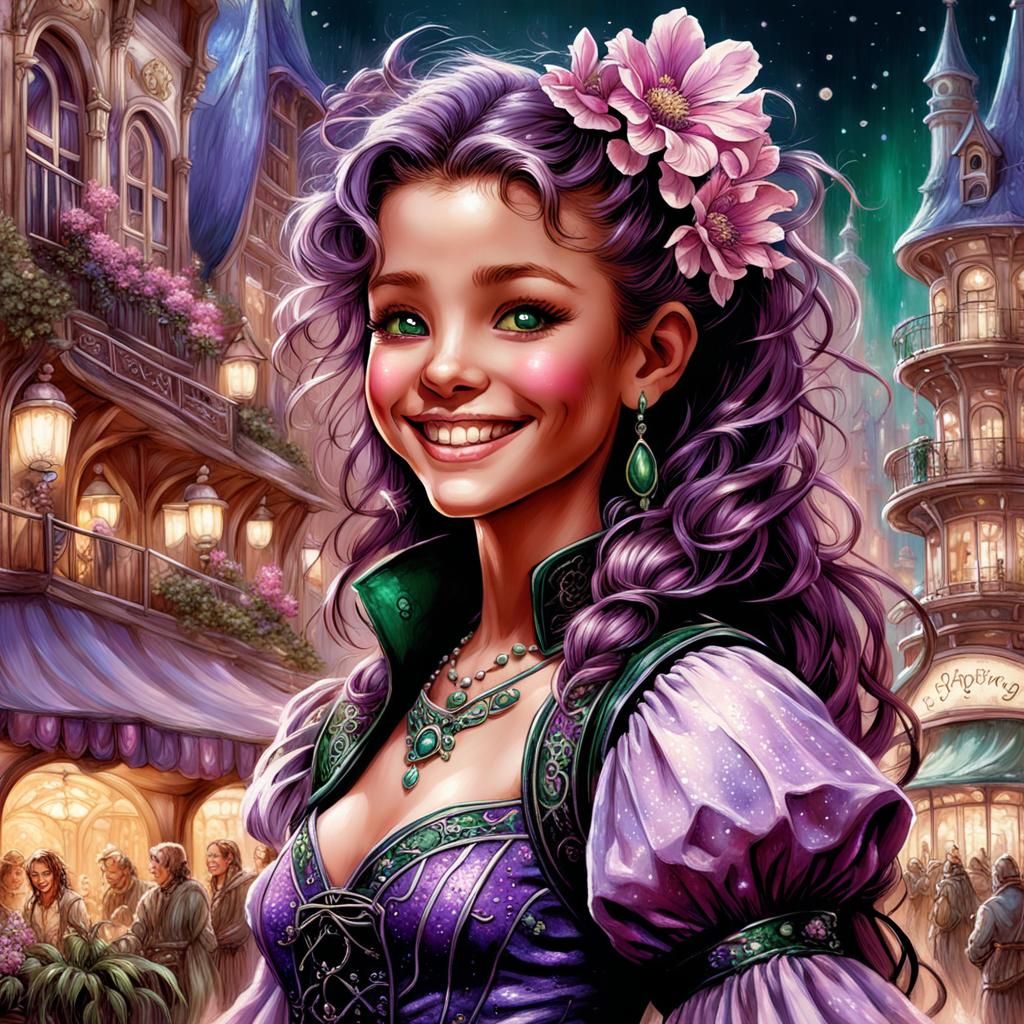 Charming Woman in Retro Fantasy Style Digital Art