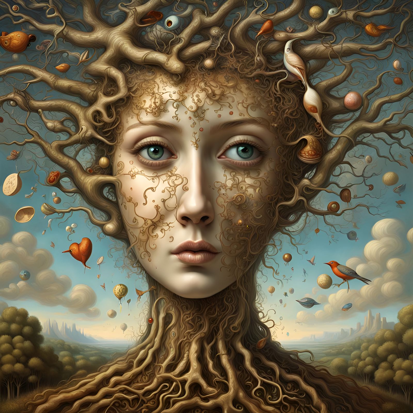 Singing Tree in Cosmic Orchestra: Surreal Illustration