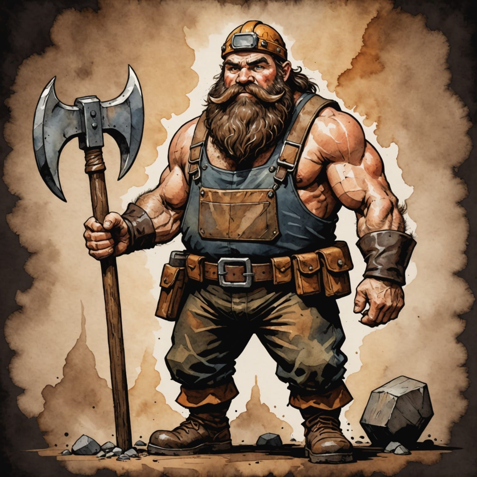 Dwarf Miner in Vibrant Watercolour