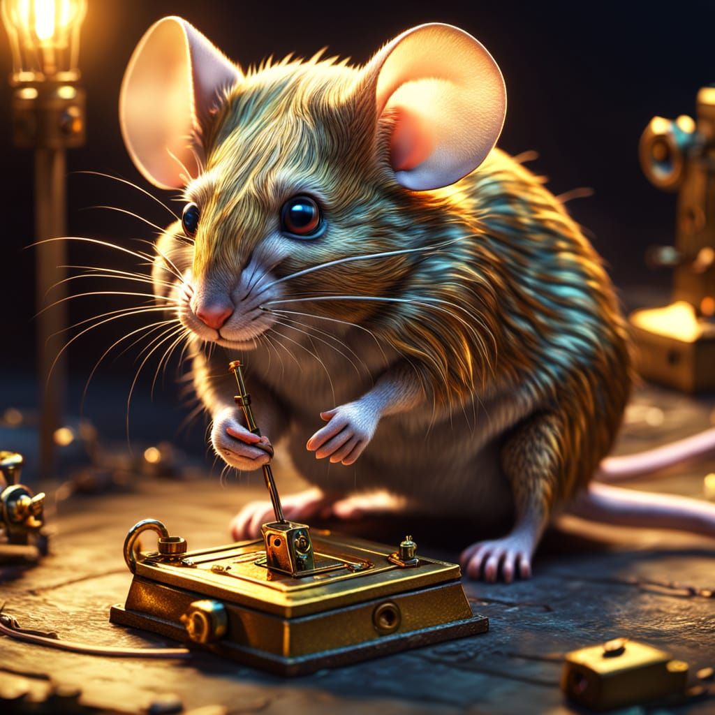 Whimsical Mouse Watches Trap in Fantasycore Art