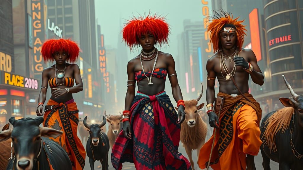 Cyberpunk African Cityscape in Post-Apocalyptic Setting