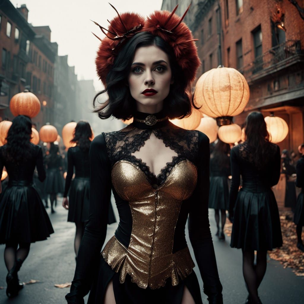 Gothic Cheerleaders Gather on Mothman Thanksgiving Parade Fl...