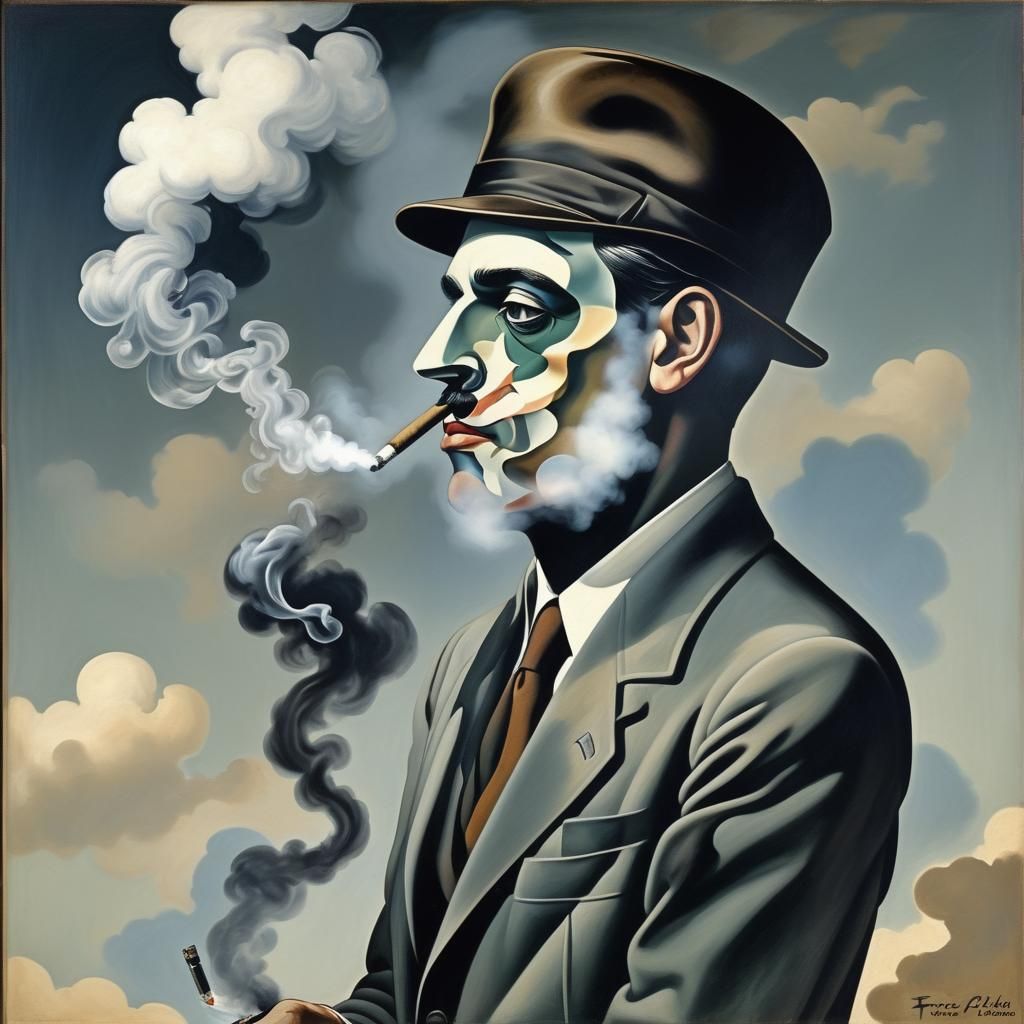 Optical Illusion of Smoking Sapper in Trompe-l'oeil Style