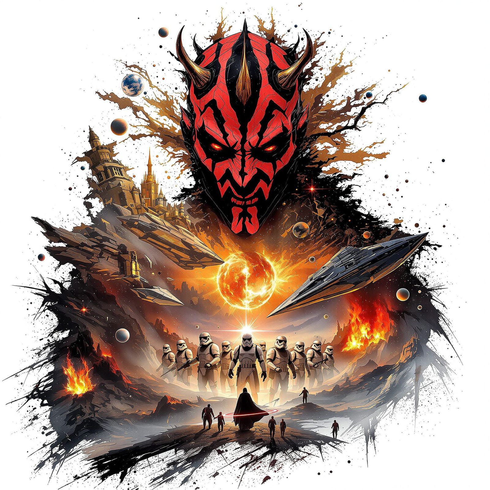 Darth Maul Double Exposure Illustration in Dystopian Style