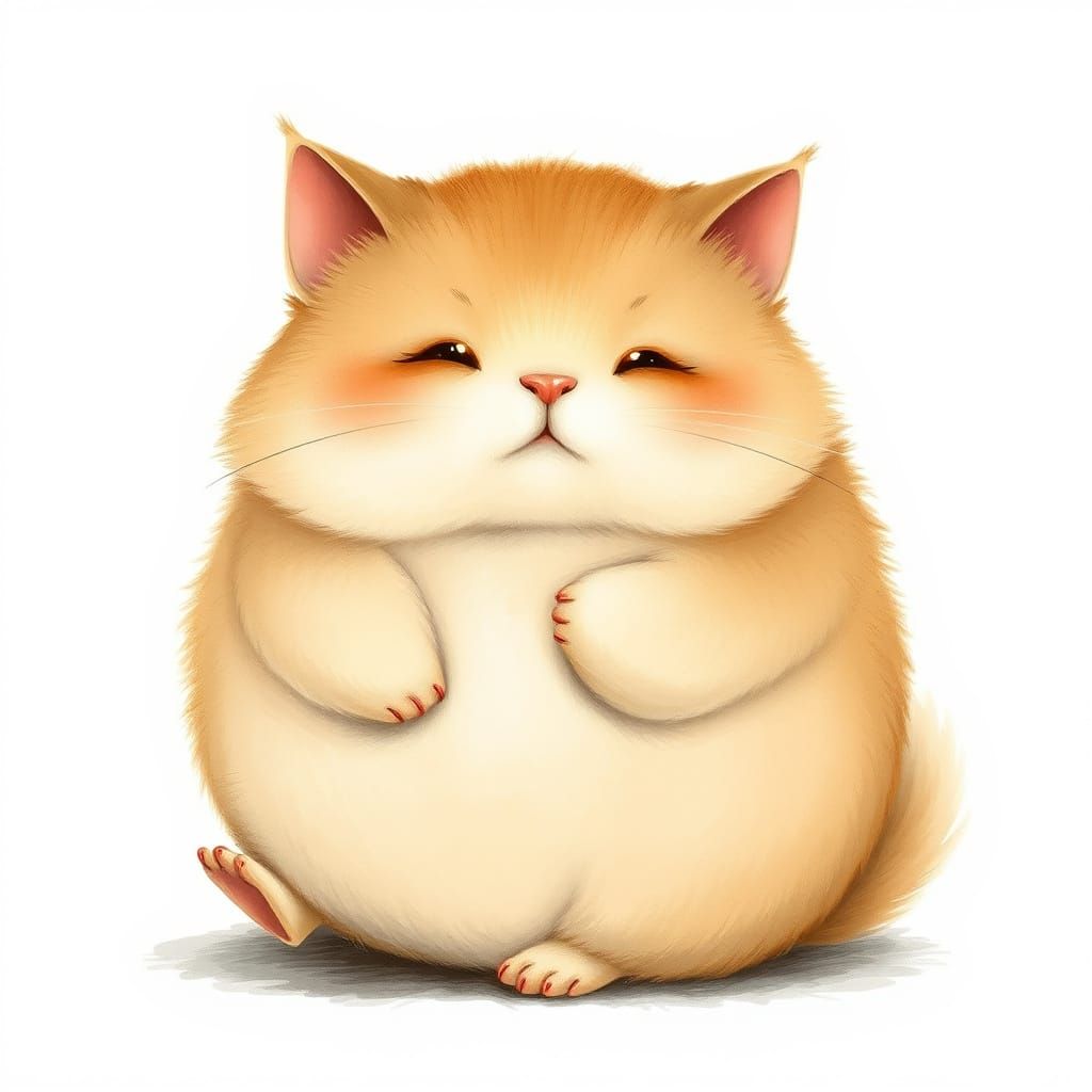 Whimsical Creature Blends Feline Serenity with Hamster Cuten...