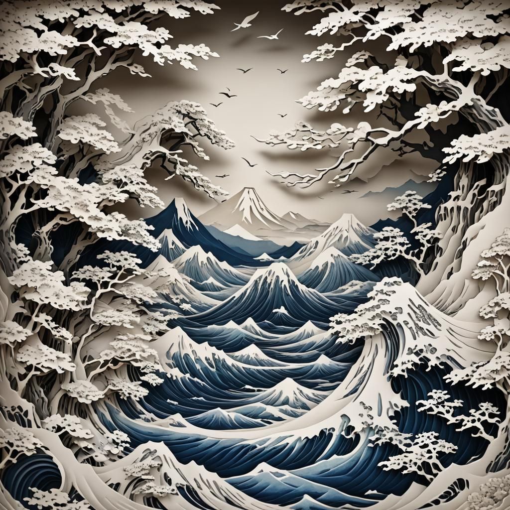 Intricate Paper Cutout Art in Ukiyo-e Style