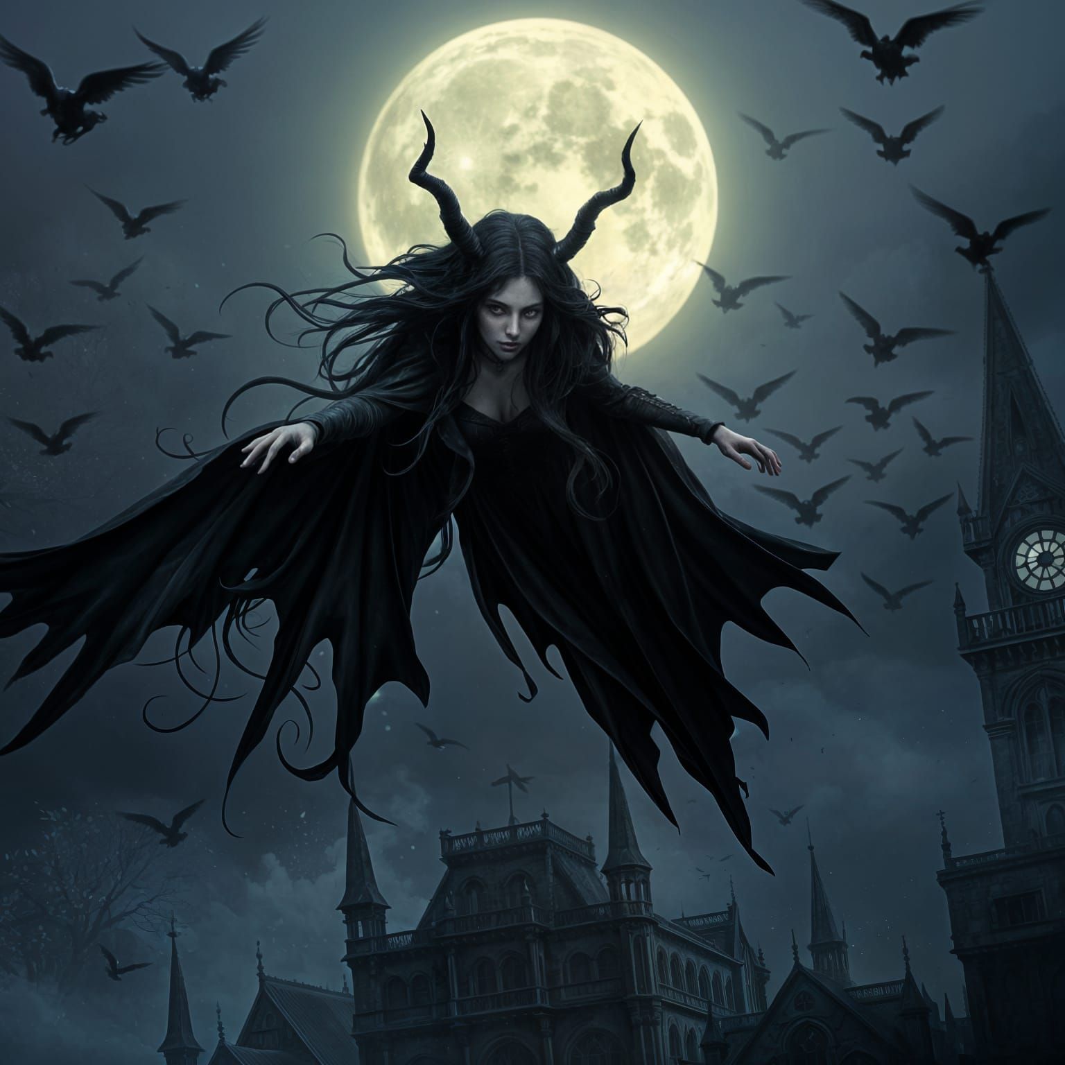 Gothic Witch Soars Through Midnight Skies in a Haunting, Mys...